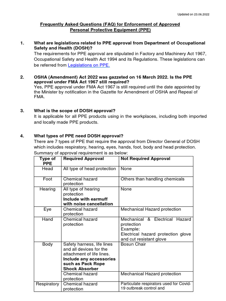 PPE Approval FAQs by DOSH | PDF | Personal Protective Equipment ...