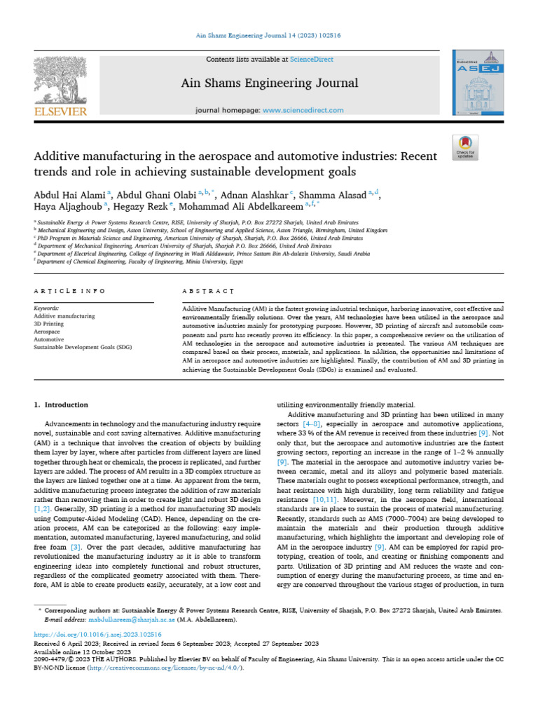 AM in The Aerospace and Automotive Industries - Recent Trends and Role ...