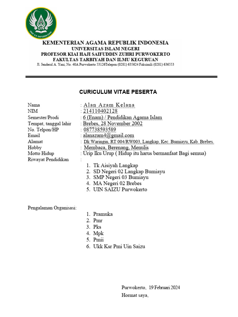Curriculum Vitae Alan Azam Kelana | PDF