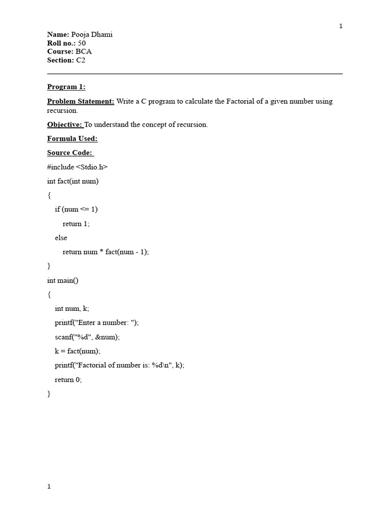 C Programs for Recursion and Errors | PDF | Computer Science | Software ...