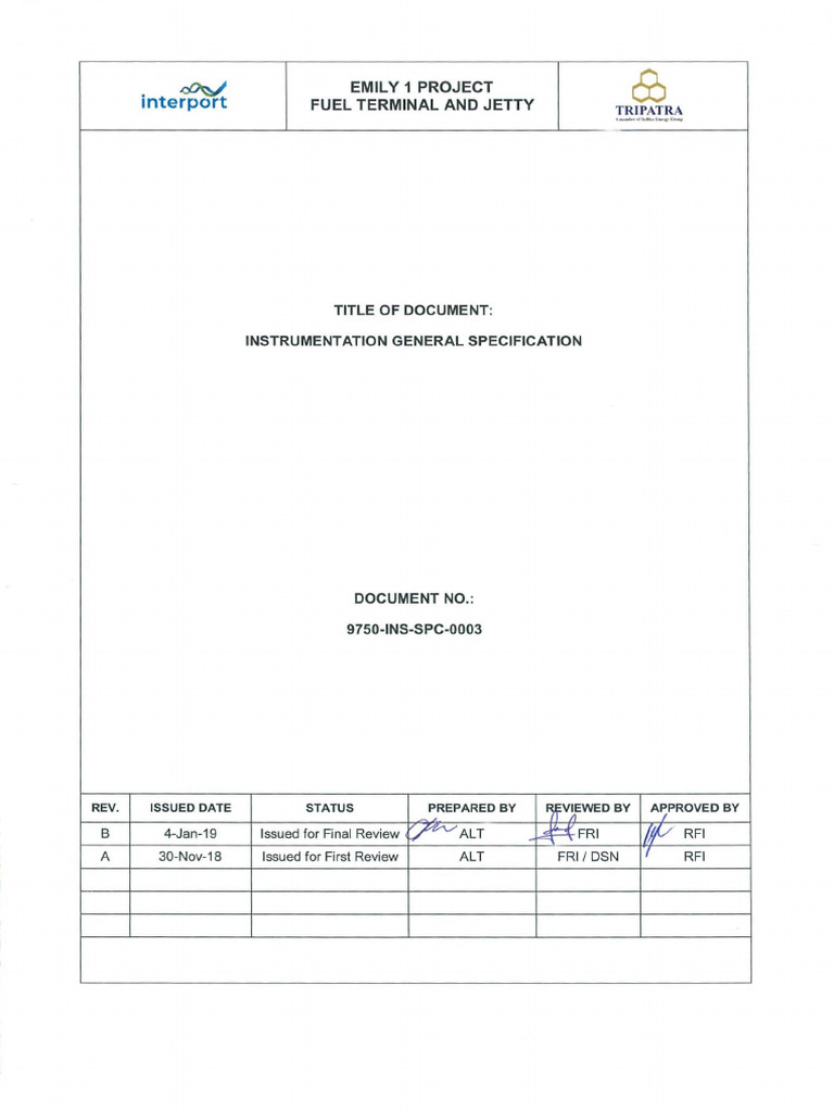 Instrumentation Specs for Fuel Terminal | PDF | Switch | Pressure ...