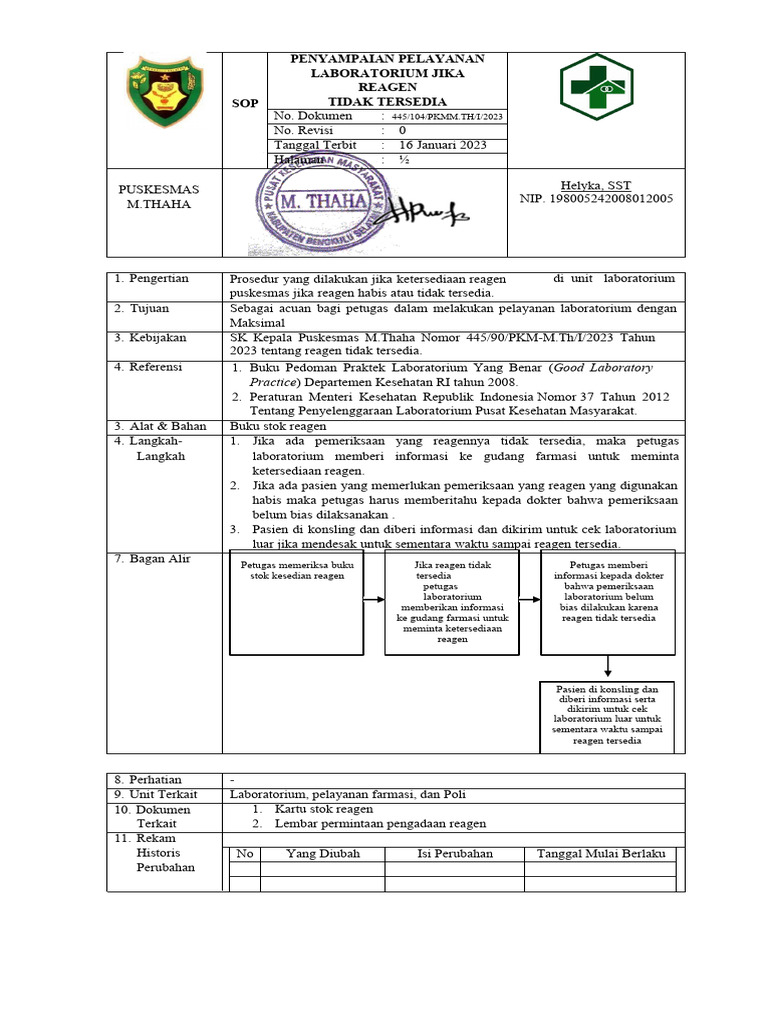 SOP Pelayanan Laboratorium Reagen Habis | PDF