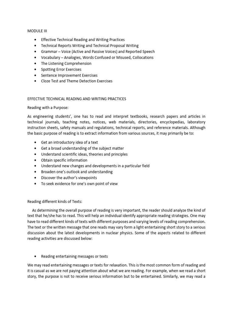 Technical Reading and Writing Skills Guide | PDF | Reading ...