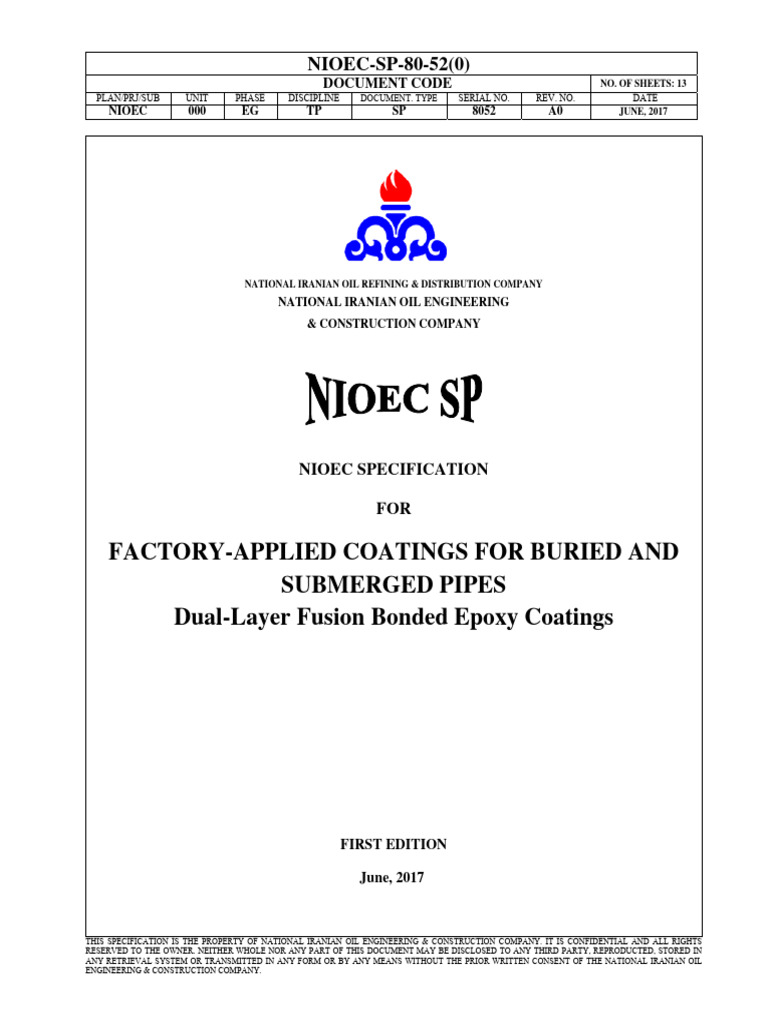 NIOEC Specification for Pipe Coatings | PDF | Pipe (Fluid Conveyance ...
