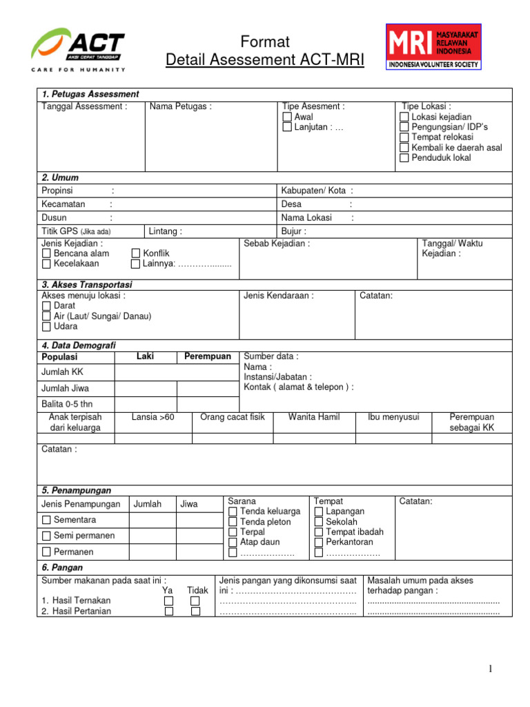 Laporan Asesmen Bencana ACT-MRI | PDF