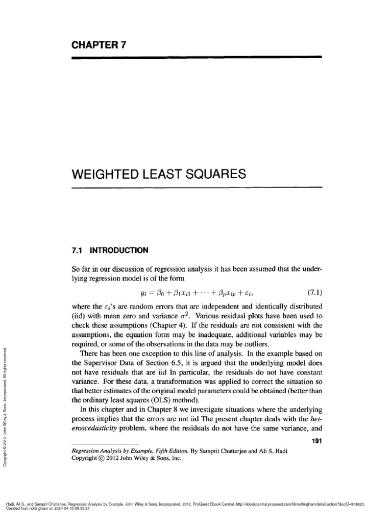 Regression analysis by example chapter 7 weighted least squares