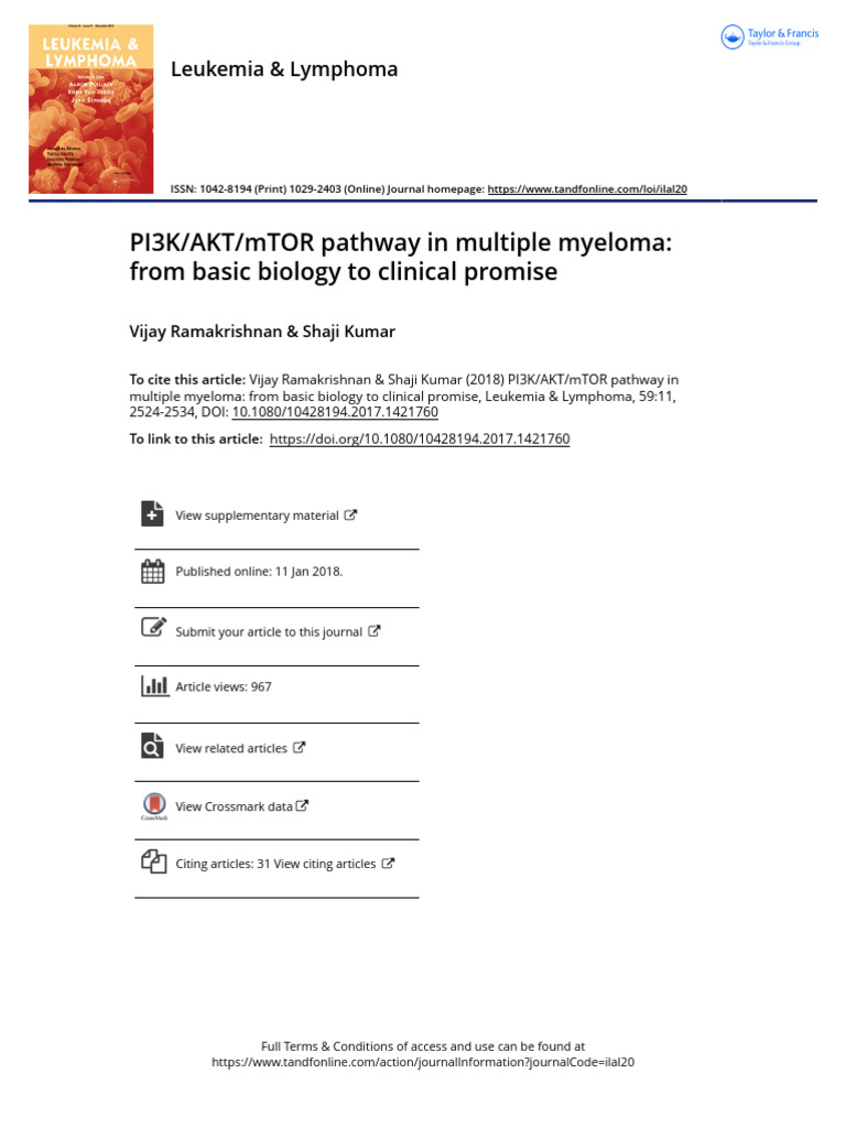 Pi3k akt mtor pathway in multiple myeloma from basic biology to