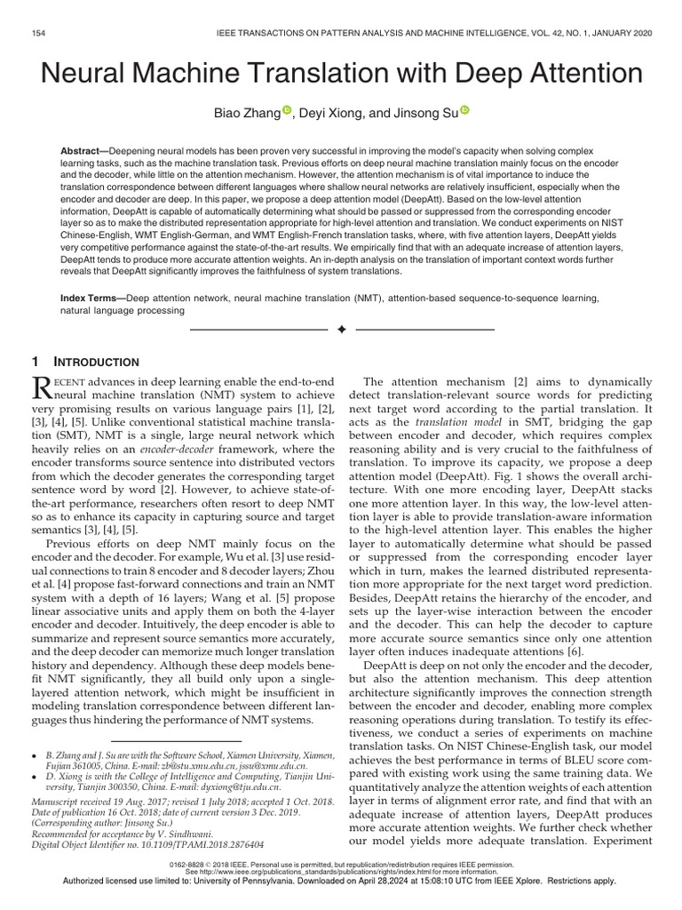 Neural Machine Translation With Deep Attention. | PDF | Cognitive ...