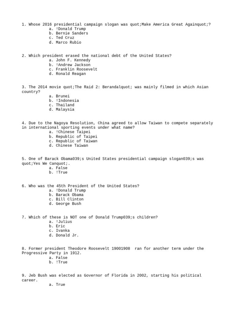 Trivia Questions on Politics, Anime, and Science | PDF