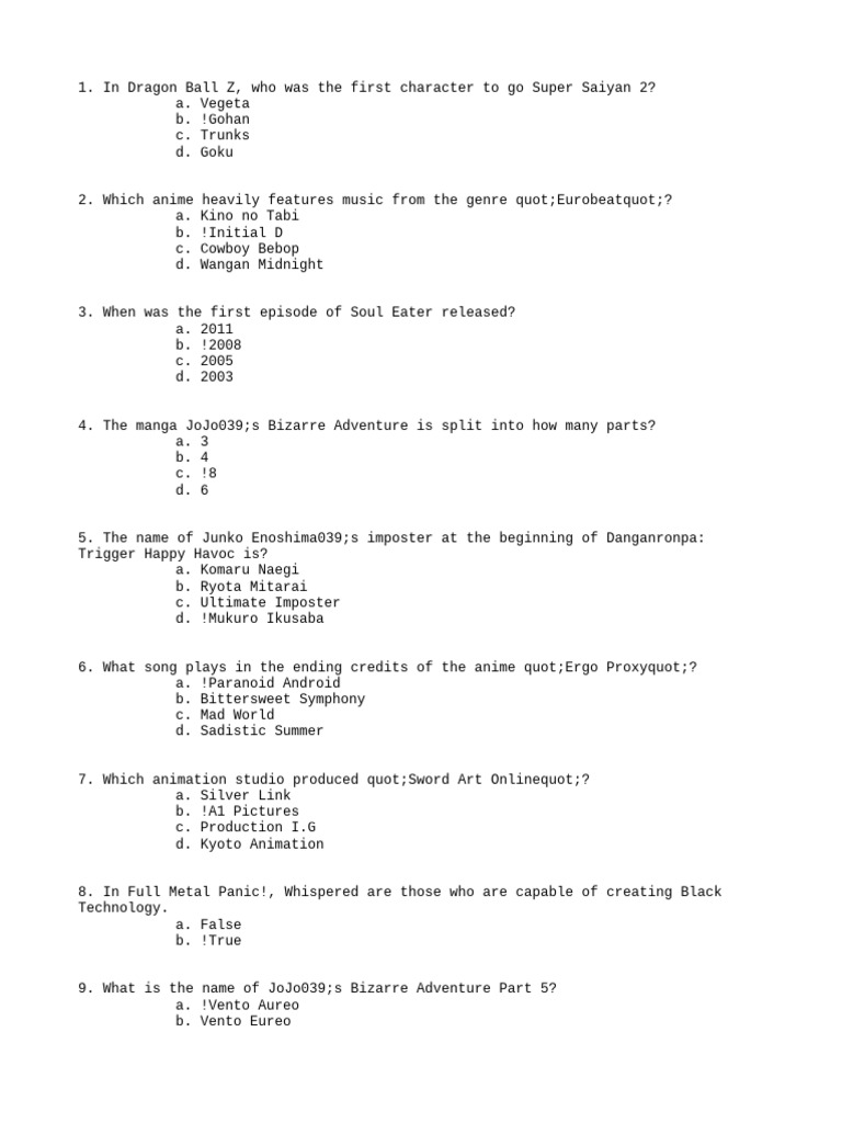 Anime, Mythology, and Art Quiz Questions | PDF | Hera