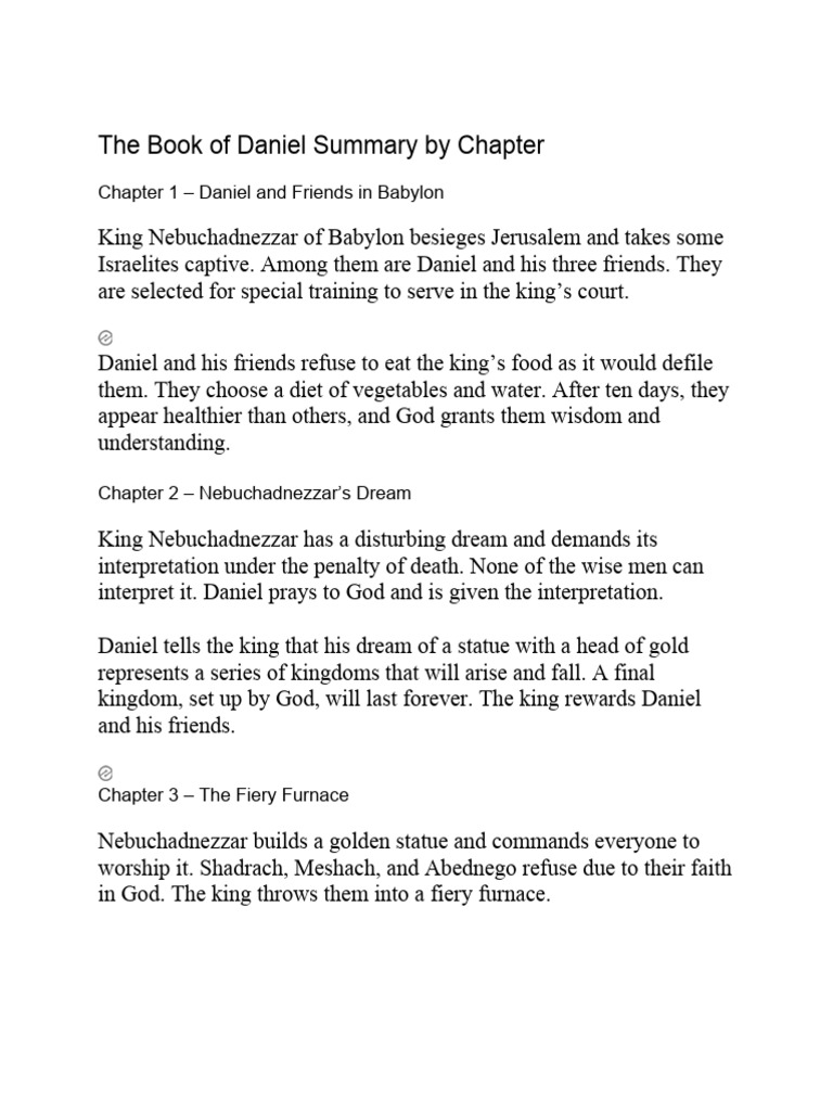 The Book of Daniel Summary by Chapter | PDF | Daniel (Biblical Figure ...