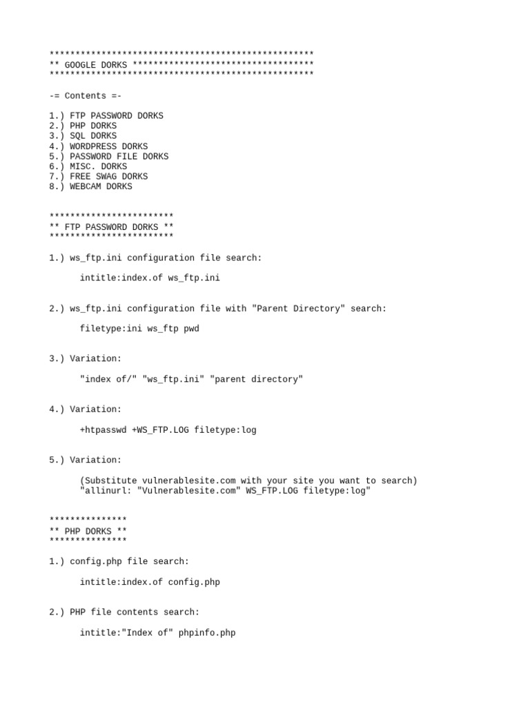 COMPLETE GOOGLE DORKS LIST DATABASE GUIDE 2025 visual data 5