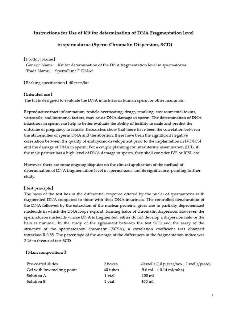 Sperm DNA Fragmentation Kit Instructions | PDF | Sperm | Biology