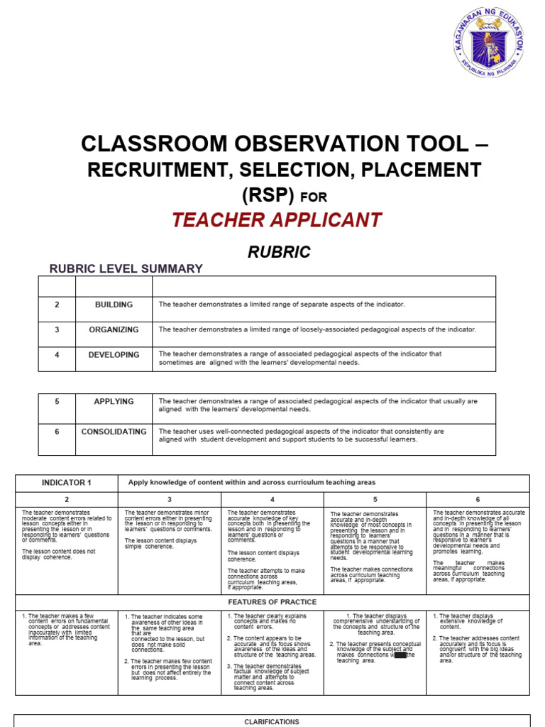 Annex-J_COT-RSP-Rubric | PDF | Educational Assessment | Teachers