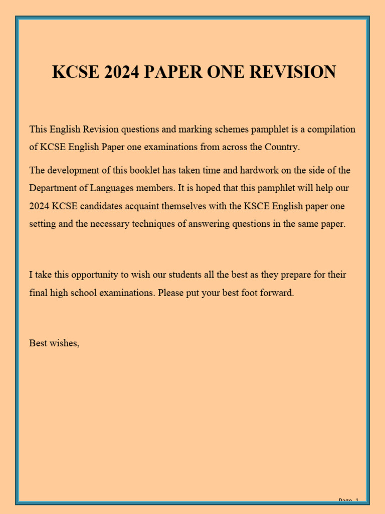 KCSE 2024 English Paper 1 Revision Guide | PDF | Nonverbal ...