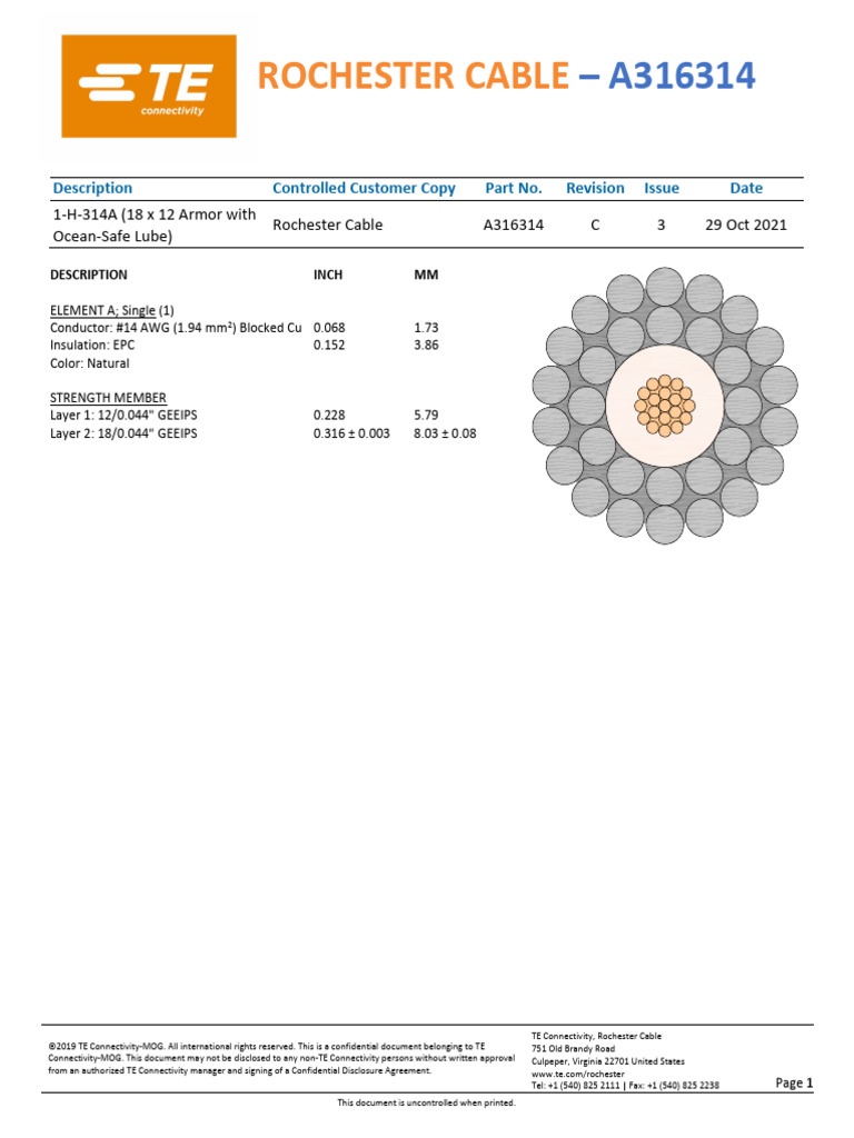 Rochester Cable A316314 Specifications | PDF | Electrical Engineering ...