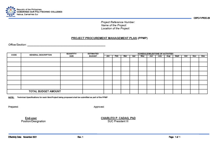 Project Procurement Management Plan (PPMP)_Rev1 | PDF