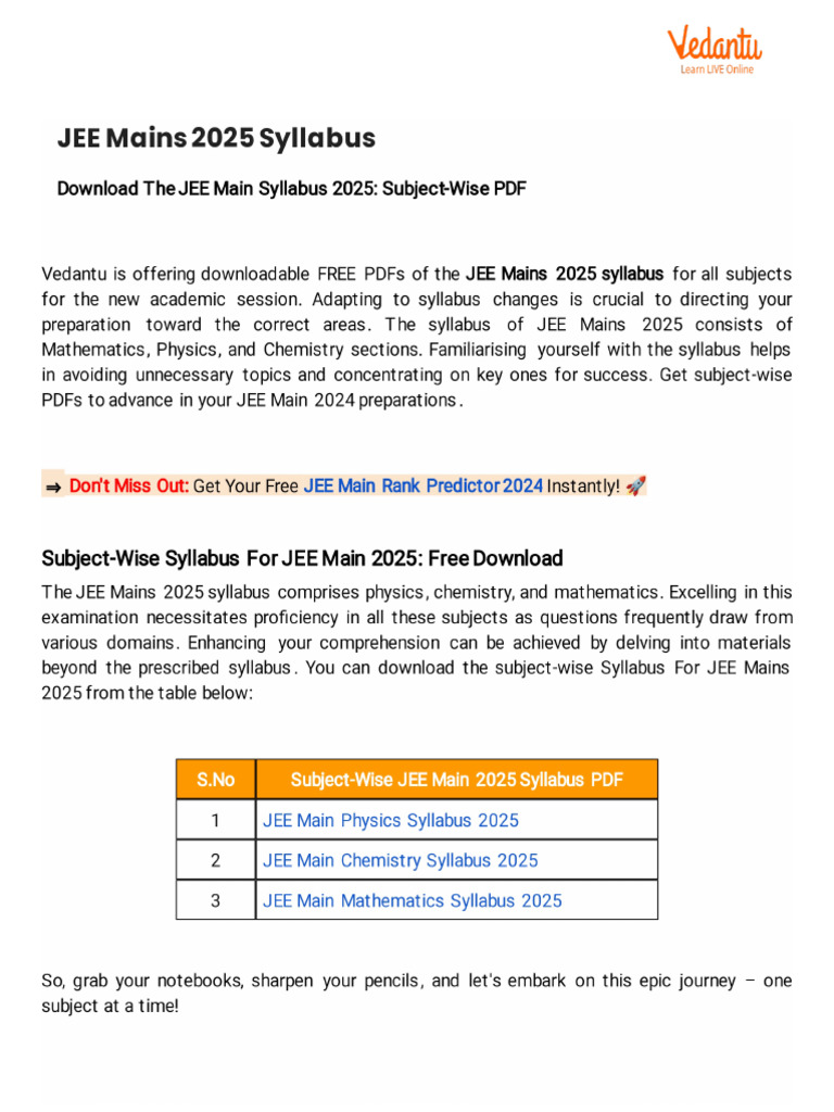 JEE Mains 2025 Syllabus | PDF