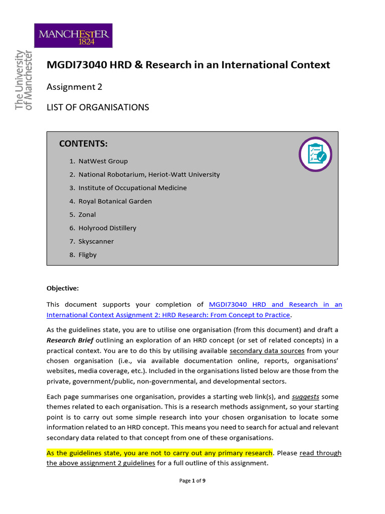 Mgdi73040 assignment 2 list of organisations 2023 24 v3 pdf