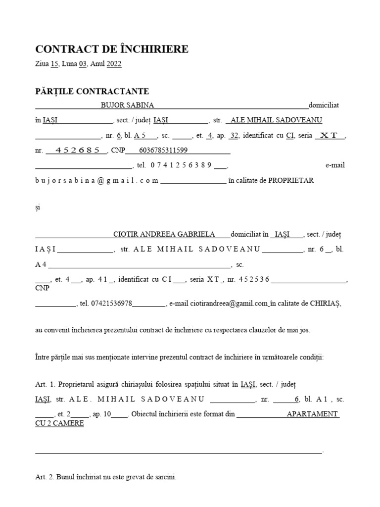 Model Contract Inchiriere Actualizat 2023 | PDF