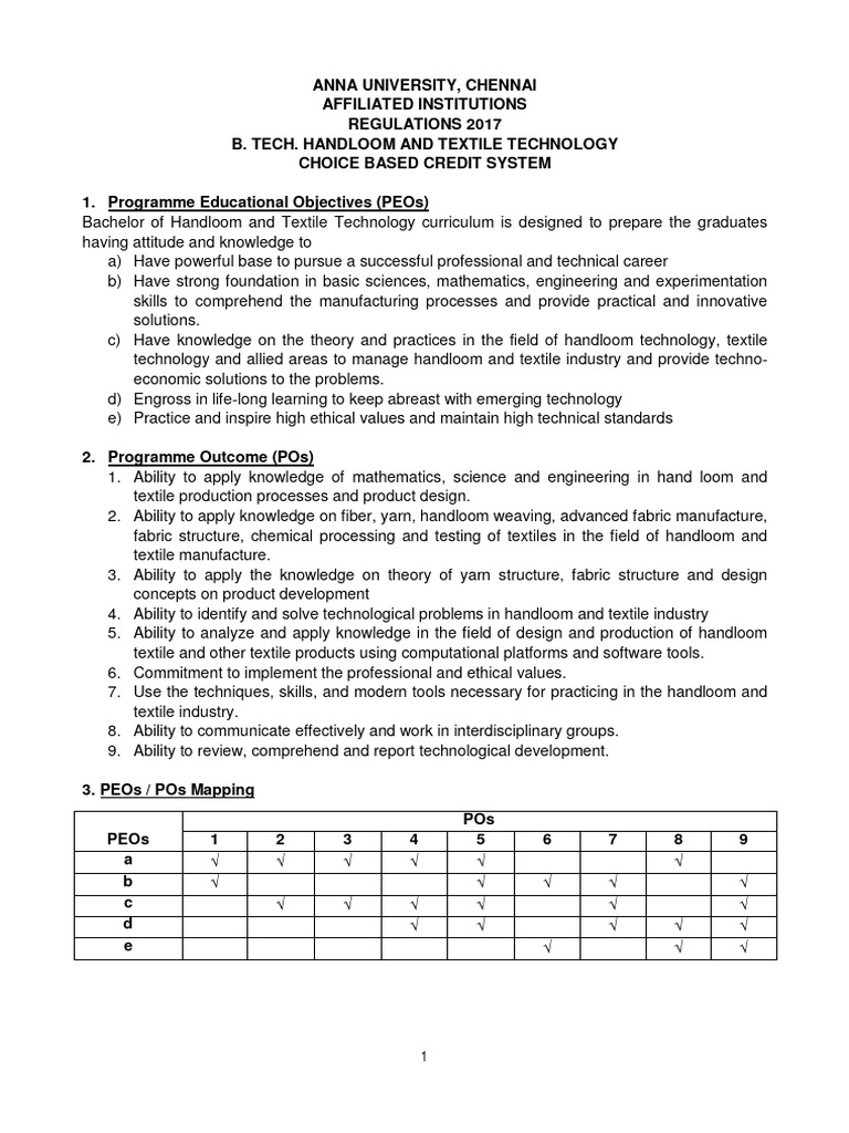 B.Tech Textile Technology Curriculum | PDF | Integral | Textiles