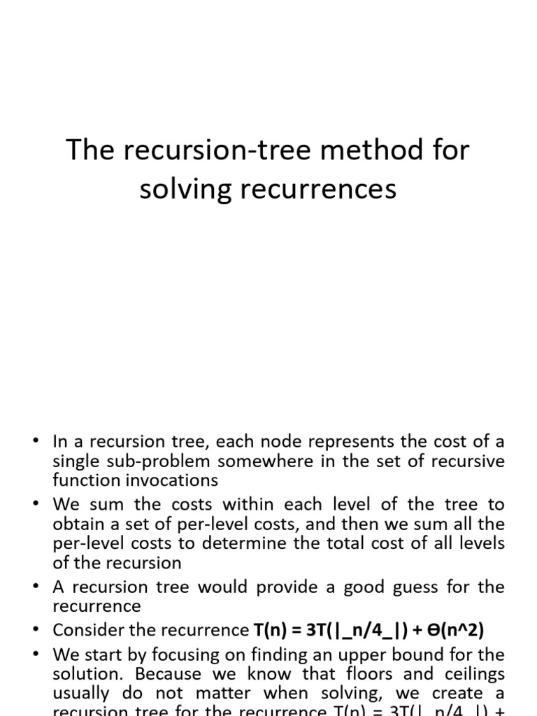 The Recursion-Tree Method For Solving Recurrences | PDF | Recurrence ...