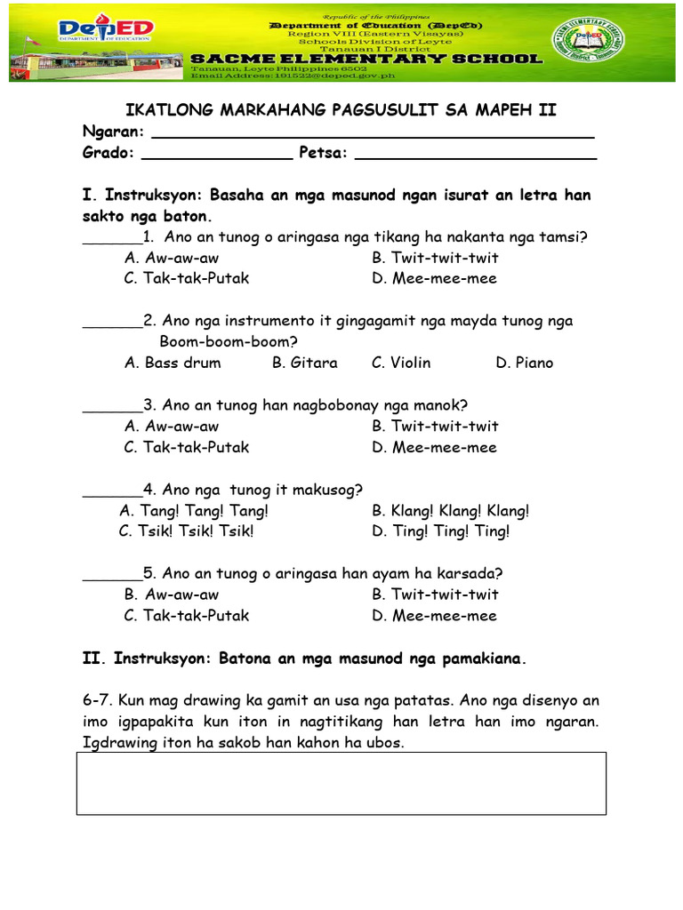 4th Quarter Periodical Test MAPEH PDF