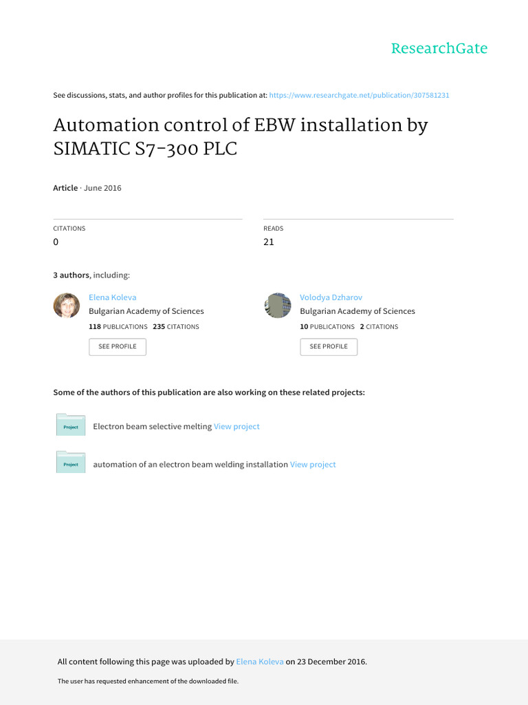 Automation of EBW with SIMATIC S7-300 | PDF | Automation | Physical ...