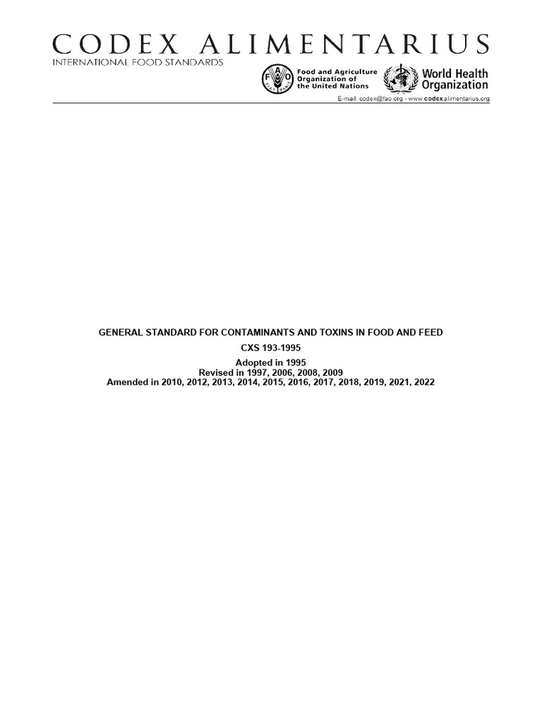 Codex Standard for Food Contaminants | PDF | Risk | Risk Assessment