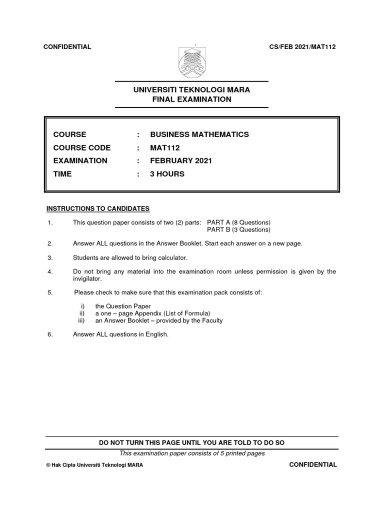 Business Mathematics Final Exam MAT112 | PDF | Interest | Discounting