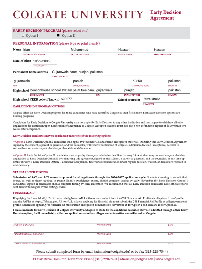 Colgate University Early Decision Guide | PDF | University And College ...