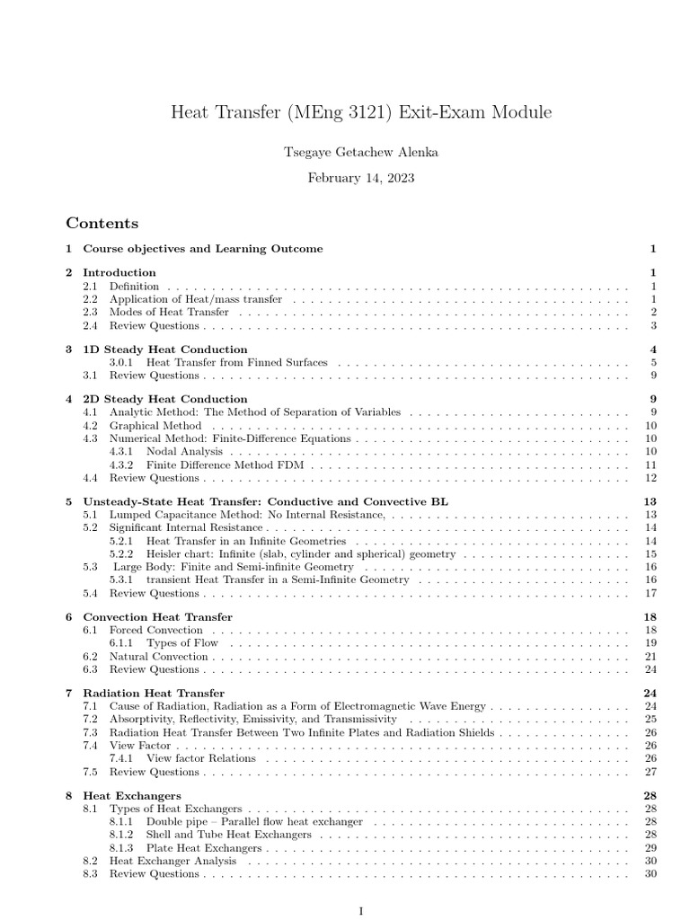 Heat Transfer MEng 3121 Exit Exam Module | PDF | Heat Transfer | Heat