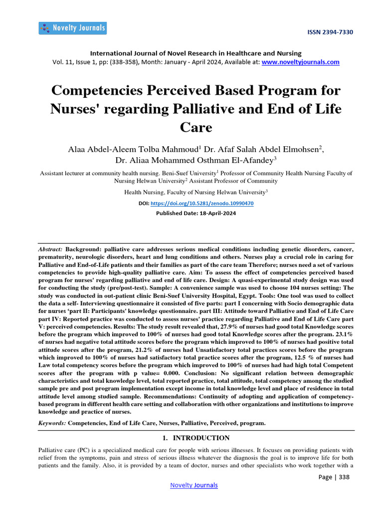 Nurse Competency in Palliative Care Program | PDF | End Of Life Care ...