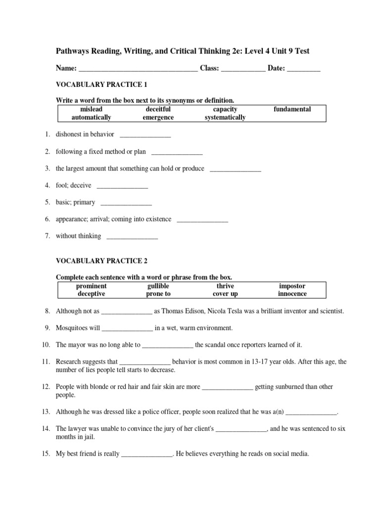 Pathways Rw4 2e U9 Test Pdf Deception Antisocial Personality Disorder