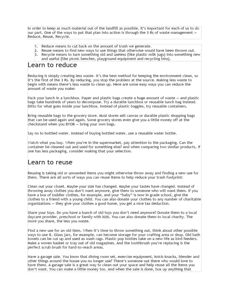 Learn To Reduce and Recycle | PDF | Reuse | Recycling