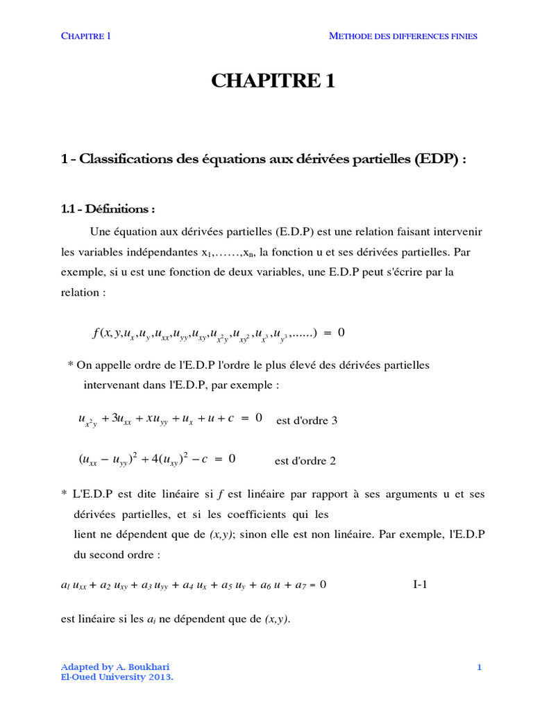 Classification des EDP Linéaires | PDF | Équation aux dérivées ...