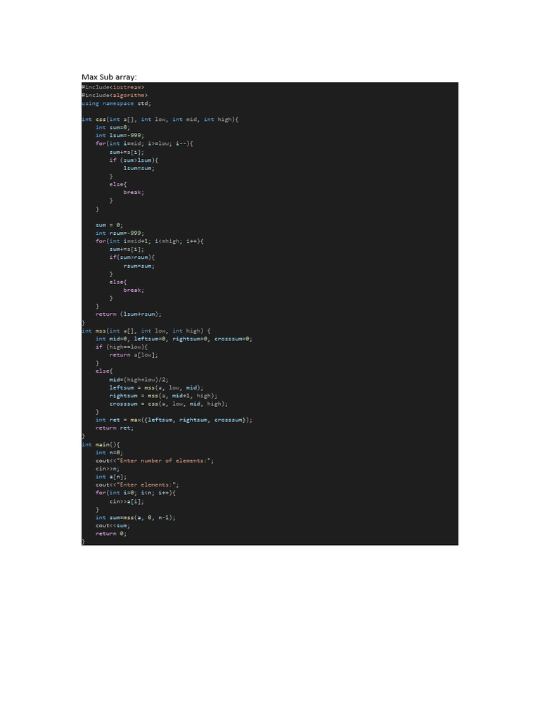 Max Sub Array Using Namespace Int Int Int Int Int Int Int Int PDF
