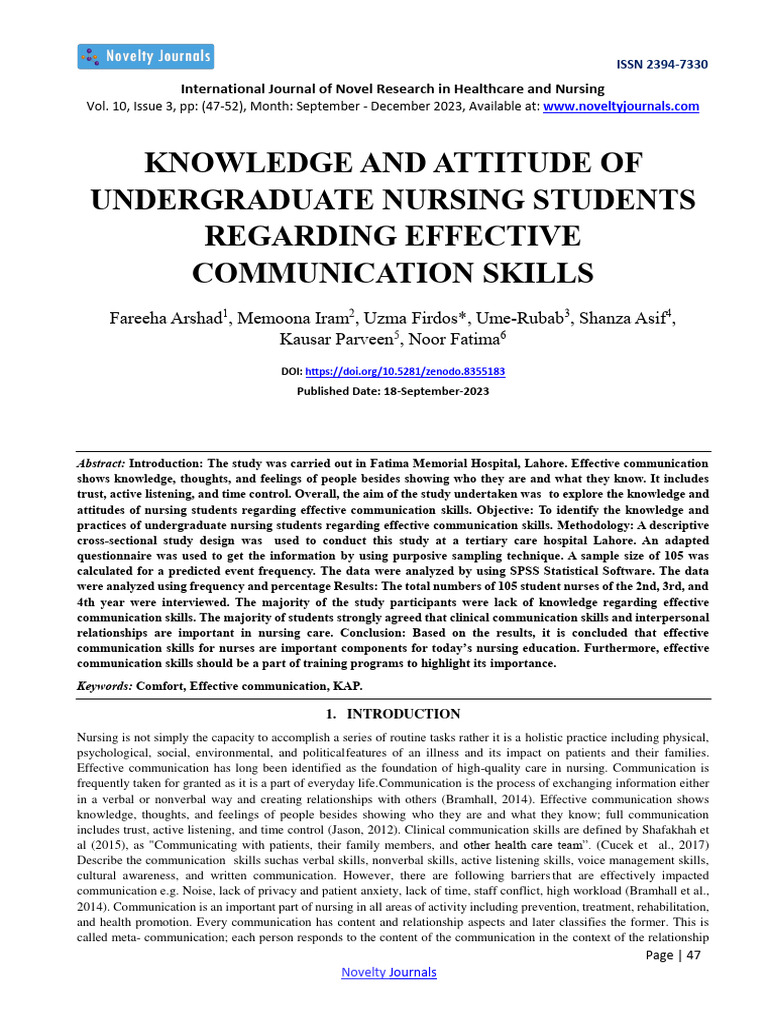 Knowledge and Attitude of Undergraduate Nursing Students Regarding ...