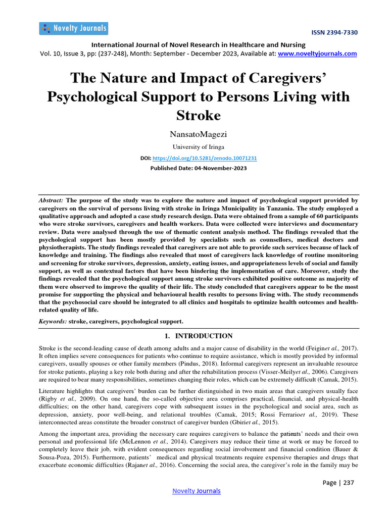 The Nature and Impact of Caregivers' Psychological Support To Persons ...