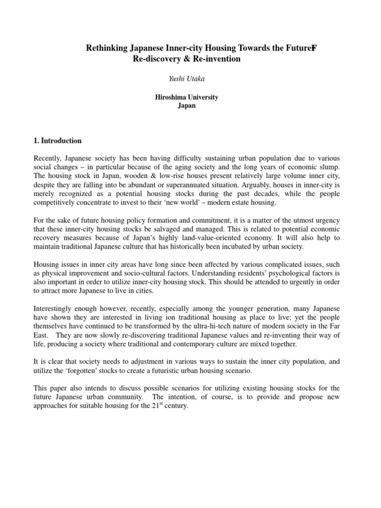 Rethinking Japanese InnerCity Housing Towards The Future PDF Urban