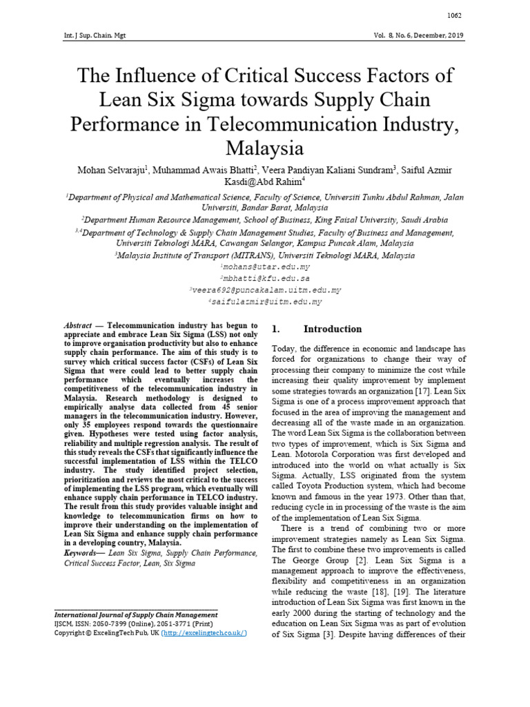 The Influence of Critical Success Factors of Lean Six Sigma Towards ...