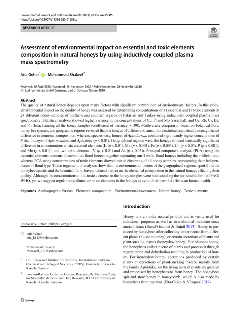 Assessment of Environmental Impact On Essential and Toxic Elements ...