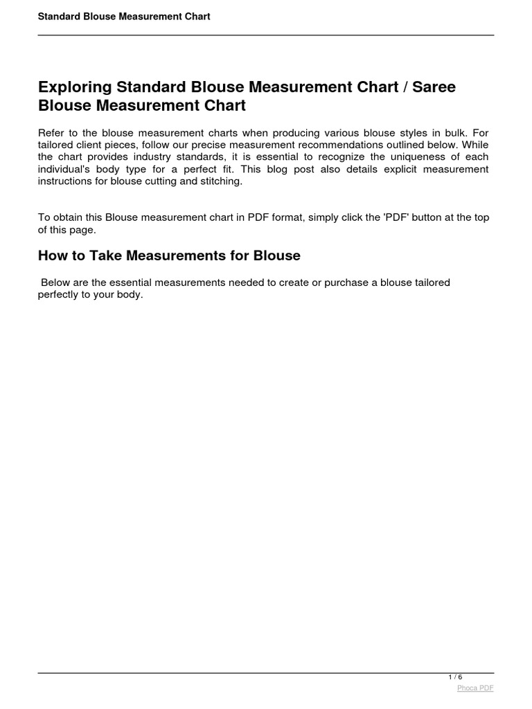Standard Blouse Measurement Chart PDF Blouse Fashion