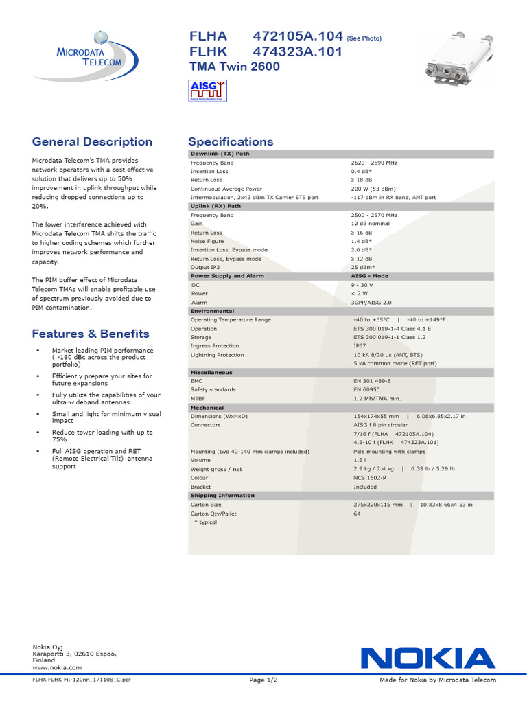 TMA Twin 2600 Specifications Overview | PDF | Telecommunications ...