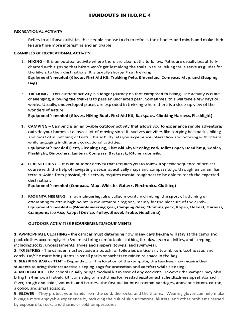 Final Handouts in Hope 4 | Download Free PDF | Hiking | Clinical Medicine