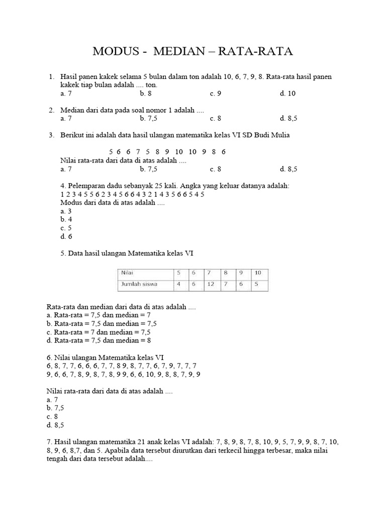 Modus dan Rata-rata Data Matematika | PDF | Metode & Bahan Ajar