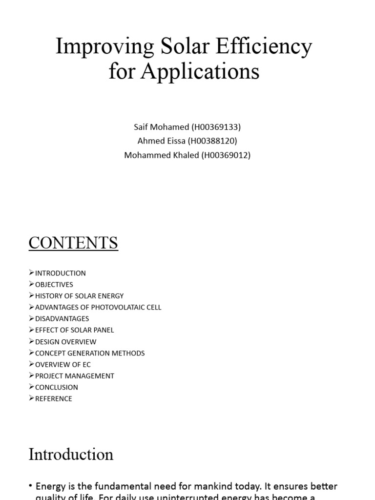 Enhancing Solar Panel Efficiency | PDF | Photovoltaics | Photovoltaic ...