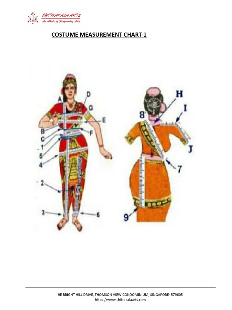 Dance costume measurement chart PDF