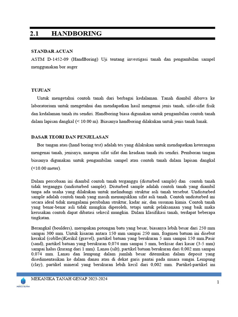 Metode Handboring untuk Pengambilan Tanah | PDF