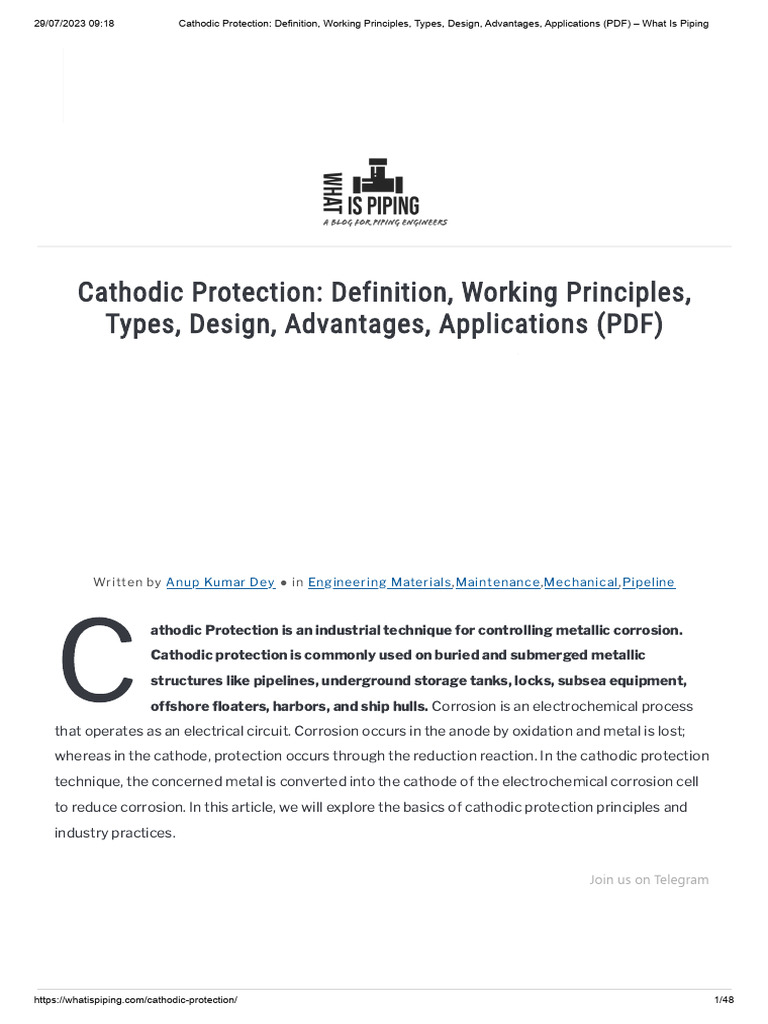 Cathodic Protection: Principles and Types | PDF | Anode | Corrosion